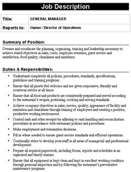 Restaurant Job Description Templates